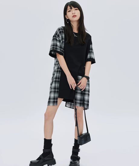 Irregular Patchwork Checkered Dress