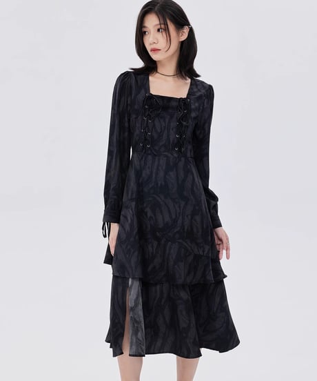 Marble Mid-Length Black Dress