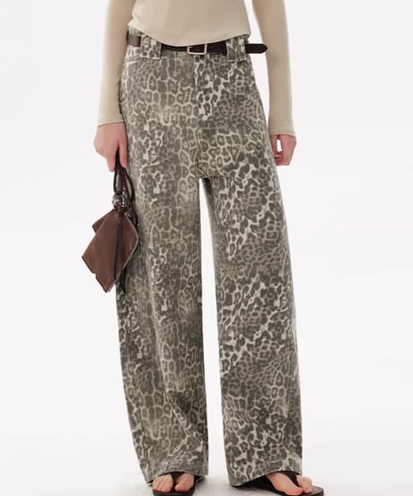 Leopard Washed Curved Wide Pants