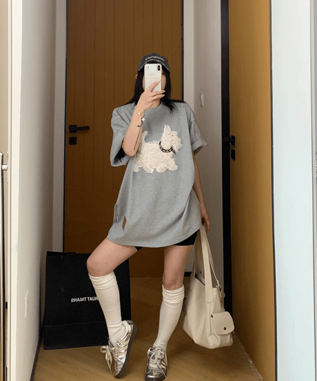 Dog Sagara Embroidery Oversized T-Shirt  / 3colors