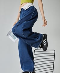 Fold Waist Wide Denim Pants