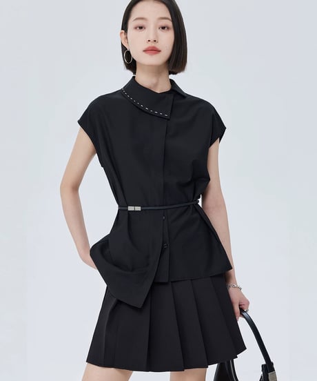 Asymmetric Minimalist Belted Shirt