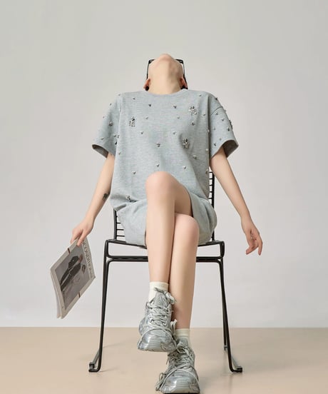Crystal Bijou Mini T-Shirt Dress / 2colors