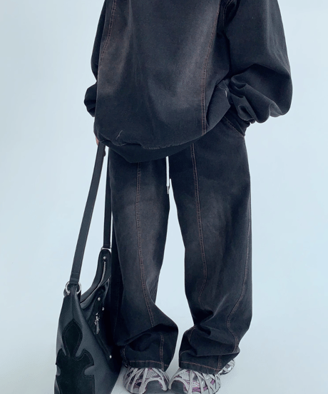 Vintage-Washed Sweat Denim Set  / 2colors
