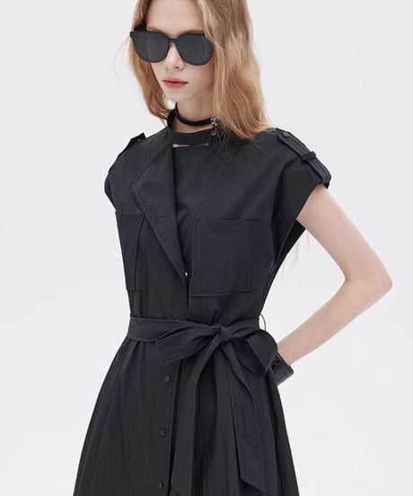 Trench Coat-Style Sleeveless Shirt Dress