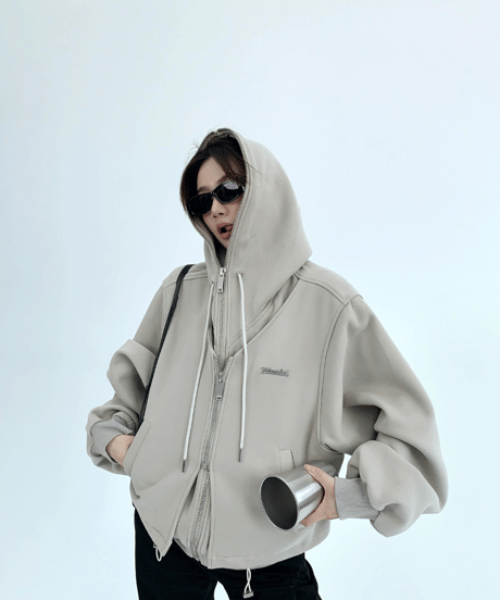 Layered-Style Oversized Double-Zip Hoodie  / 2colors