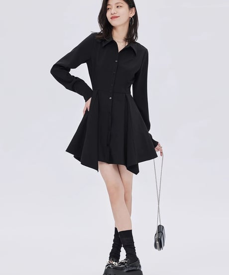 Fitted Long-Sleeve Shirt Mini Dress
