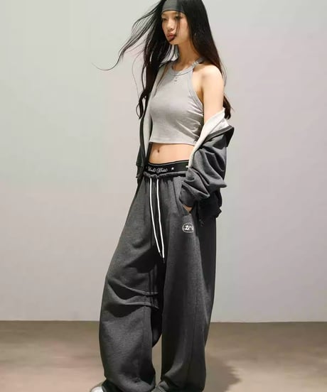 Street Logo Zip Hoodie & Double Waist Sweatpants  / 2colors