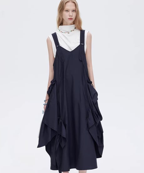 Asymmetric Drape Salopette Dress