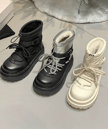 Platform Belted Lace-up Boots / 3colors