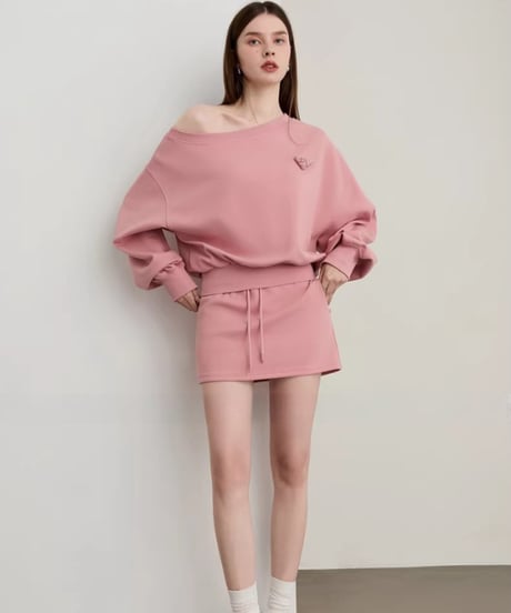 One Shoulder Sweatshirt & Mini Skirt  / 2colors