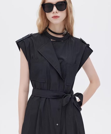 Trench Coat-Style Sleeveless Shirt Dress