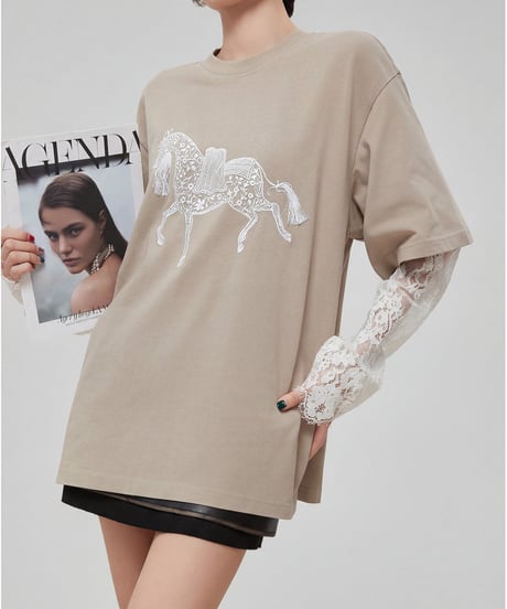 Lace Sleeve Layered Graphic Tee