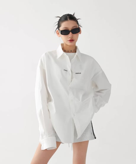 Oversized Letter Print Long Sleeve Shirt  / 2colors