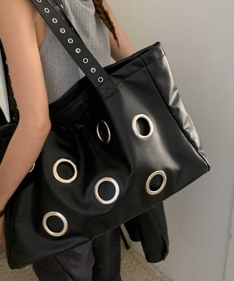 PU Leather Eyelet Large Tote Bag
