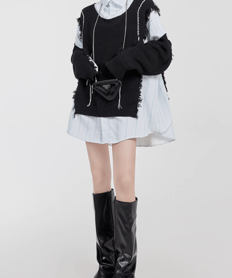 Layered Knit Docking Oversized Shirt