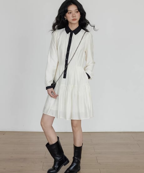 Color-Block Flare Shirt Mini Dress  / 2colors