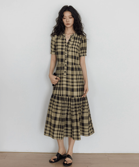 Tiered Check Shirt Dress