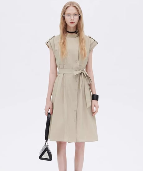 Flap Pocket French Sleeve Shirt Dress