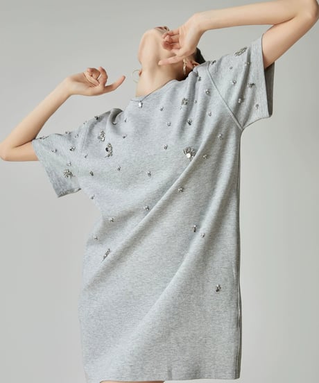 Rhinestone T-shirt Dress  / 2colors