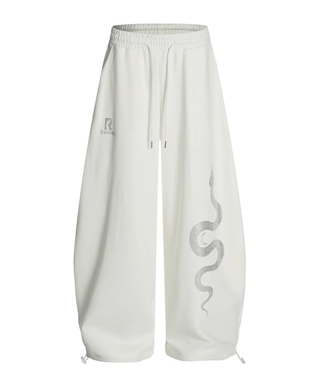 Snake Rhinestone Wide Curve Sweat Pants / 2colors