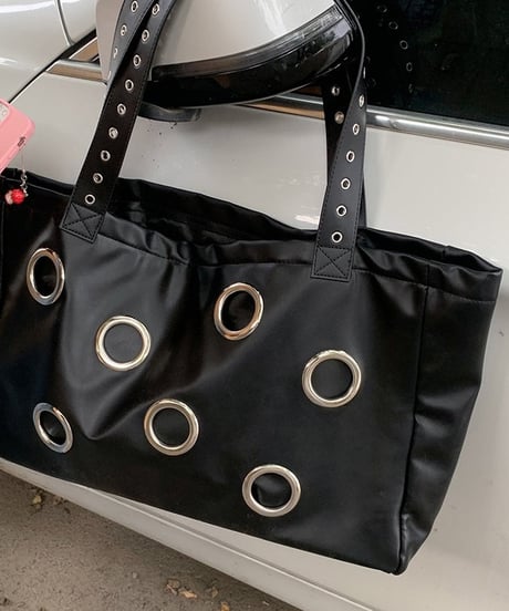 PU Leather Eyelet Large Tote Bag