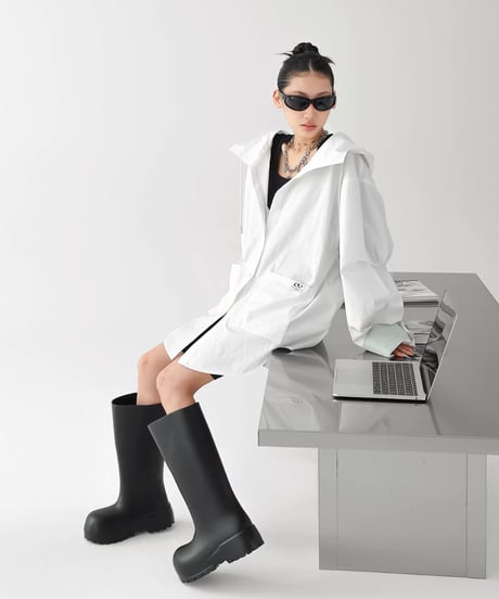 Stripe Oversized Hooded Shirt  / 2colors