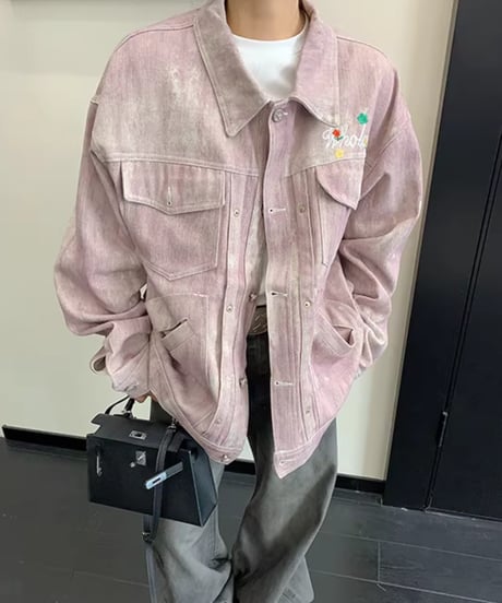 Vintage Wash Back Logo Pink Denim Jacket