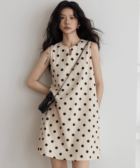 Retro Polka Dot Sleeveless Dress