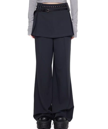 Layered Straight-Leg Skirt Pants / 2colors
