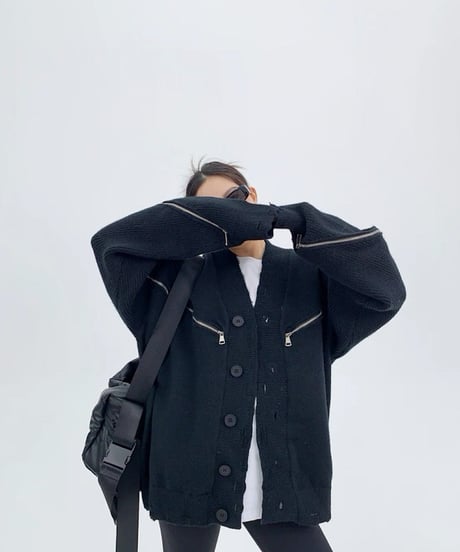 Distressed Edge Oversized Knit Cardigan  / 2colors