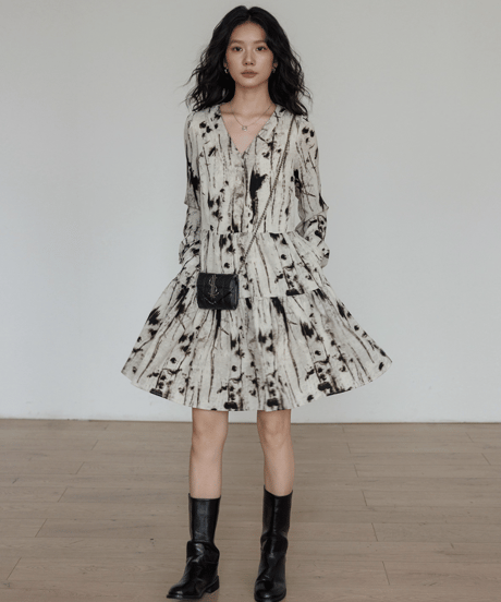 Monotone Tie-Dye Tiered Dress