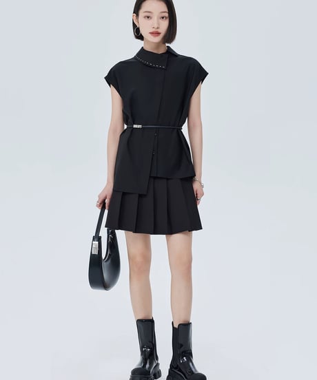 Asymmetric Minimalist Belted Shirt