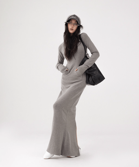 Hoodie Slim-Fit Long Dress  / 2colors