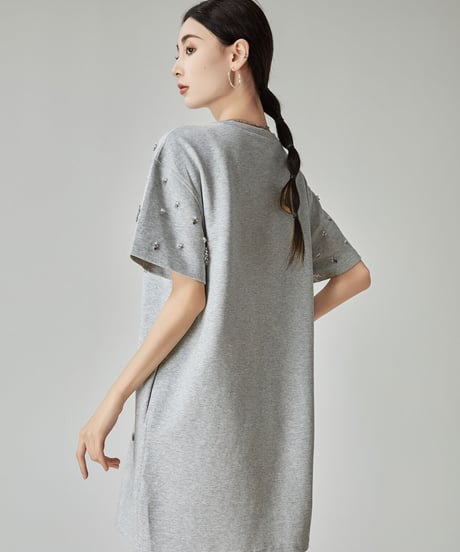 Rhinestone T-shirt Dress  / 2colors