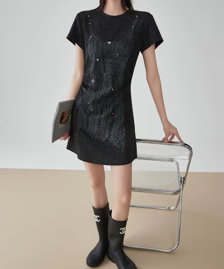 Corset Print Slim T-Shirt Dress