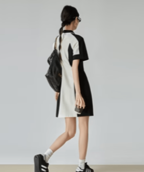 Monochrome Line Polo Dress