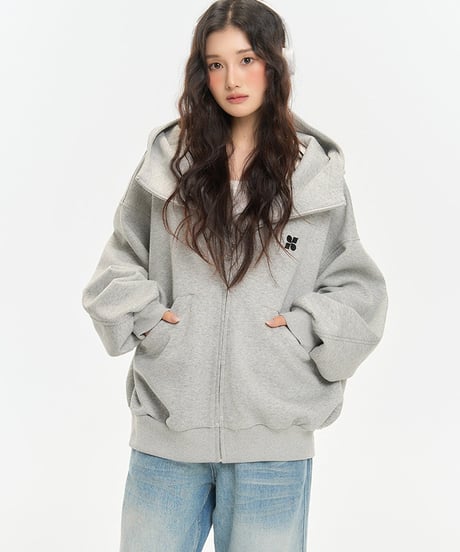 Oversized High Neck Zip Hoodie / 5colors
