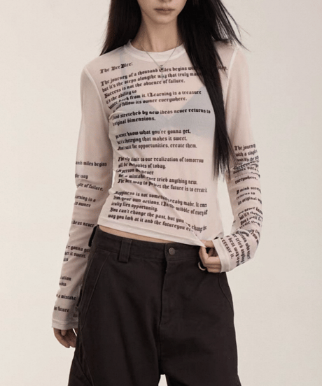 Sheer Lettering Long Sleeve Top / 2colors