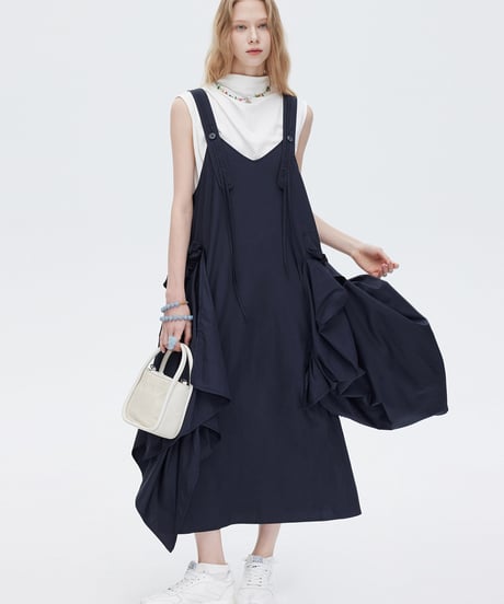 Asymmetric Drape Salopette Dress