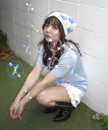 Gathered Summer Knit Top (blue)