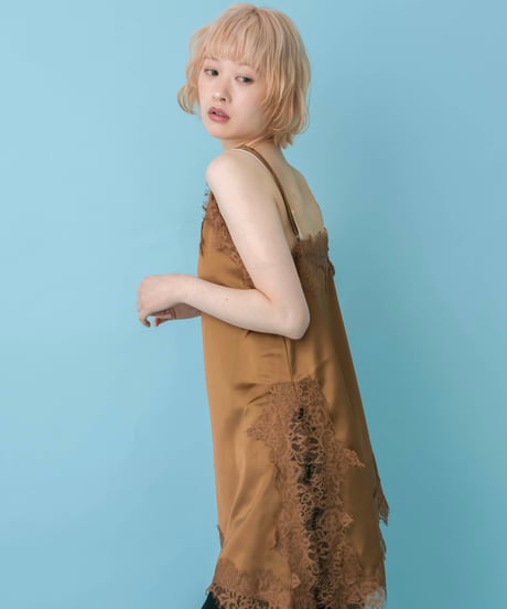 Asymmetrical lace cami top(brown)