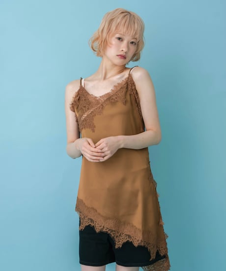 Asymmetrical lace cami top(brown)