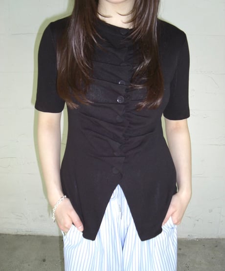 Gathered Summer Knit Top (black)