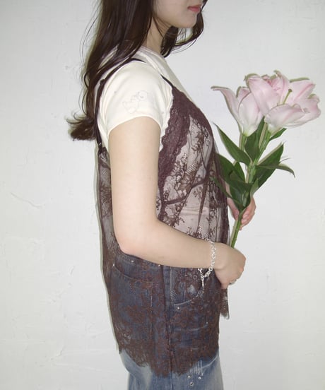 Sheer Lace Cami Top (brown)