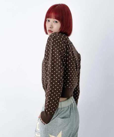 pin dot knit cardigan (brown)