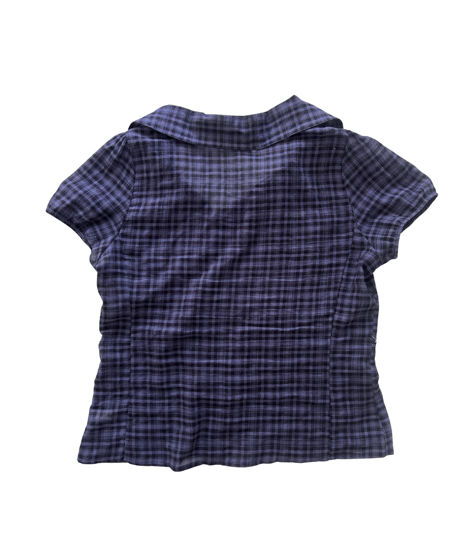 Asymmetrical Collor Check Shirts (navy)