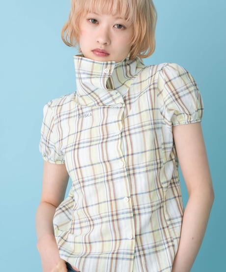 Asymmetrical Collor Check Shirts (yellow)