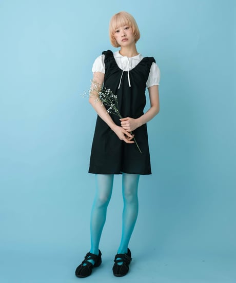 Floral embroidered frill cami dress (black)