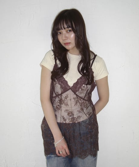 Sheer Lace Cami Top (brown)